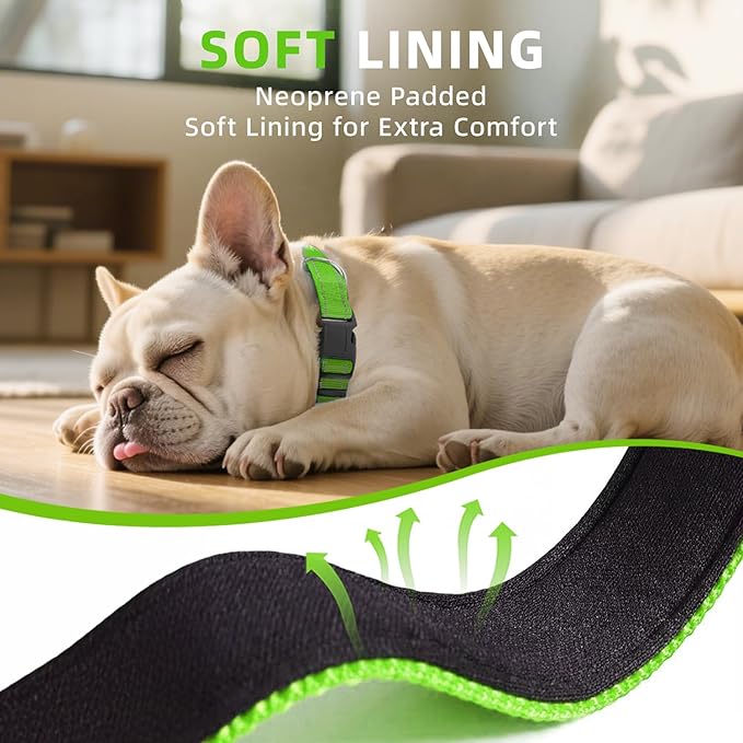 Reflective Dog Collar, Soft Neoprene Padded Nylon Pet Collar with Quick-Release Buckle, No-Choke Design Adjustable for Puppy Dogs,Green,XS