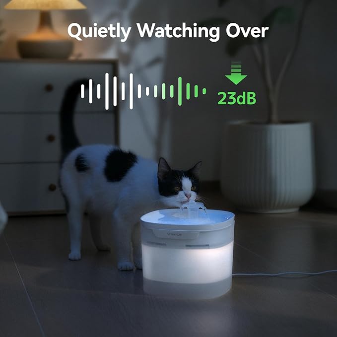 Cheerble Pumpless Cat Water Fountain, 2L/67oz Automatic Pet Fountain, Elfin E1 Lite Cat Fountain for Drinking, MagDrive™ Technology, Continuous Flow Mode, BPA-Free Cat Water Dispenser for Cats Dogs