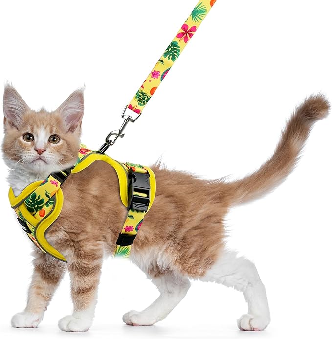 Halypet Cat Harness and Leash Set for Walking, Escape Proof Adjustable Vest Harness with 3-in-1 Integrated Buckles, Easy Control Soft Breathable Mesh with Reflective Strips for Cats, S, Bright Yellow