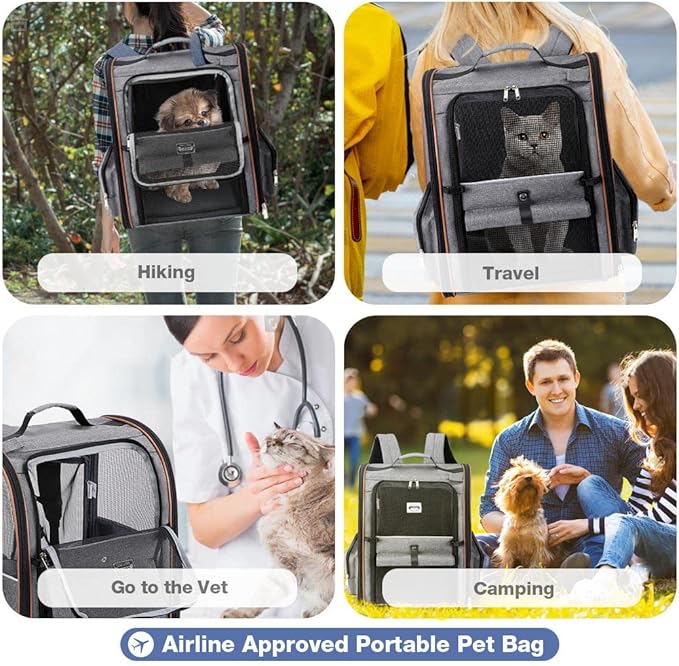Lekebobor Extra Large Cat Backpack Carrier Expandable Pet Carrier Backpack for Small/Medium Dogs and Medium/Large Cats, Grey