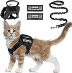Tactical Cat Harness Escape Proof for Walking with Personalized Patches - Adjustable Cat Harness 8-20lbs Escape Proof - Soft Vest for Large Kitty with Optional Leash (Black)