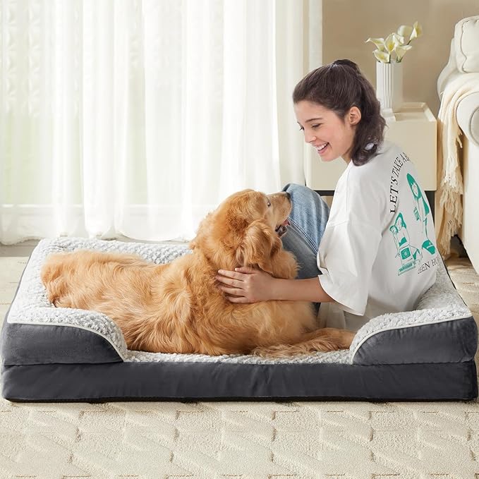 Orthopedic Dog Bed for Large Dogs, Egg Crate Foam Bed for Large Dogs, Equipped with Removable Waterproof Pillow Cover and Anti-Slip Bottom, Pet Bed