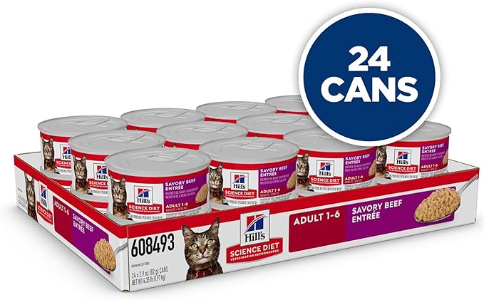 Hill's Science Diet Adult 1-6, Adult 1-6 Premium Nutrition, Wet Cat Food, Beef Minced, 2.9 oz Can, Case of 24