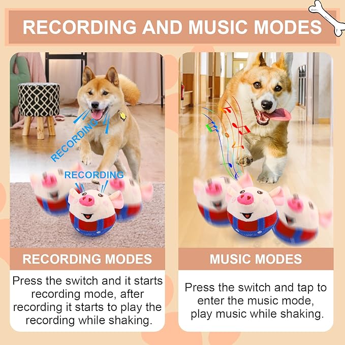 BABORUI Interactive Dog Toys Pig, Jumping Squeaky Dog Toys with Recording and Music Modes, Rechargeable Moving Dog Chew Toys for Small/Medium/Large Dogs to Keep Them Busy(Red Pig)