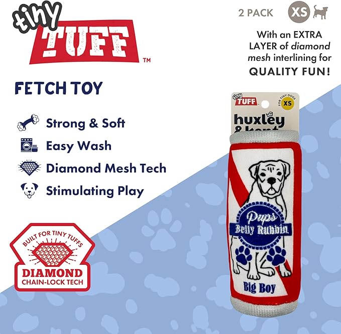 Huxley & Kent Funny Dog Toy w/Squeaker – Power Plush Squeaky Dog Toys for Small Dogs – Durable Small Stuffed Animal for Indoor Play & Fetch - Tiny Tuff Pups Belly Rubbin