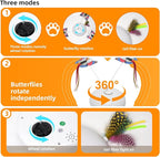 Cat Toy 3in1 Automatic Interactive Wand Toy for Indoor Cats,Moving Butterfly&Glowing Feathers Speedy Tail,Rechargeable Cat Enrichment Toys for Kittens