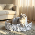 Cardboard Round Cat Scratcher Bed for Indoor Cats Large Cat Scratch Pad Bowl Corrugated Lounge for Large Cat(White-Circle)