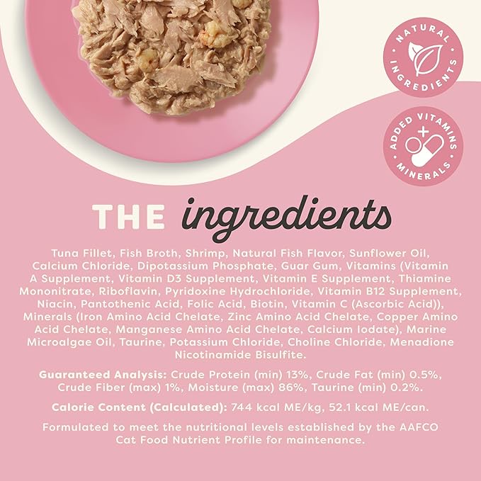 Applaws Vitality Wet Cat Food in Broth, Natural Canned Cat Food, Wet Food for Cats with Added Vitamins and Minerals, Grain and Carrageenan Free, Tuna Fillet & Shrimp in Broth (24 Count, 2.47 oz Cans)