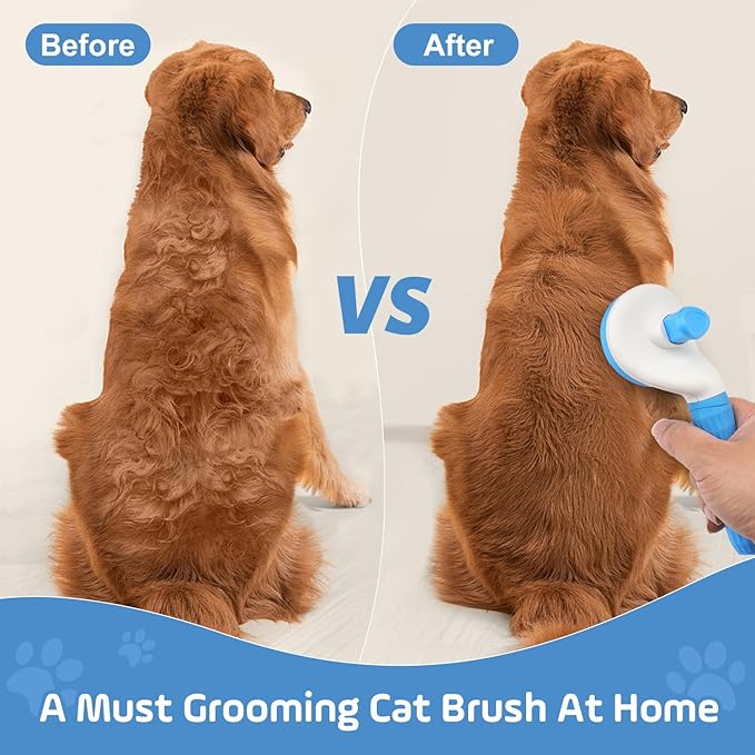 Self Cleaning Cat Brush,Slicker Dog Brush for Shedding,Skin Friendly Cat Brushes for Indoor Cats Massage Grooming,Dog Deshedding Brush for Long&Short Haired Dogs Loose Fur Hair Removal Blue