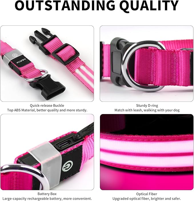 Pceotllar Lighted Dog Collar - Rechargeable, Water-Resistant LED Flashing, Glow in the Dark for Large, Small, Medium Dogs