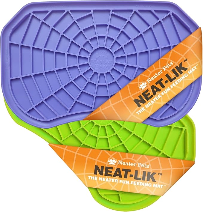 Neater Pets - Neat-Lik - Slow Feeding Pad for Dogs & Cats - Puzzle Toys Provide Boredom & Anxiety Relief - Fill Licking Pad with Healthy Treats & Food (2 Pack, Green & Purple)
