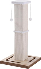 Cat Scratching Post, 32 Inches Large Cat Scratch Post for Adult Cats and Kittens, Nature Sisal,Wooden Base with Toy Balls, Modern Cat Scratcher for Indoor Cats, Protect Your Furniture, Beige