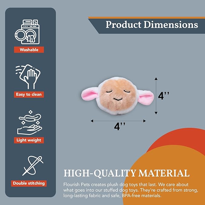 Flourish Pets 2 in 1 Multi-Layer Chew Toy for Active Dogs | Non-Toxic BPA Free Double Stitched Soft Fabric Exterior Dog Toys | Long-Lasting Dog Plush Toys – Lamb 3.5"