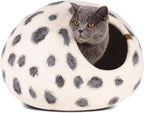 MEOWFIA Cat Cave – Premium Felt Cat Bed for Indoor Cats, Handmade 100% Merino Wool (Vivid Shades) (Large, Snow Leopard)