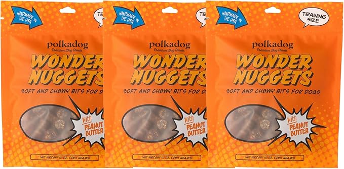 Polkadog Wonder Nuggets 3-Pack– Soft & Chewy Dog Treats with Peanut Butter – Healthy, Limited Ingredient Training Treats for All Dog Breeds and Ages – Natural, Made in USA – 10 oz (Pack of 3)