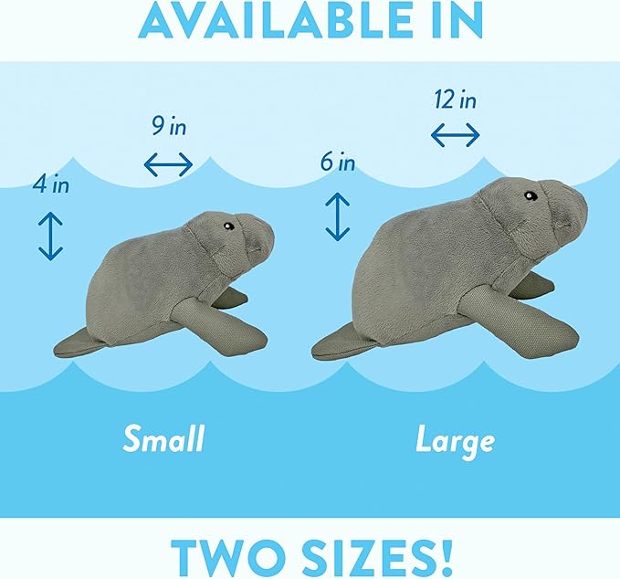 Spunky pup Clean Earth Plush Dog Toy with Squeaker - Recycled, Eco-Friendly, Floats for Beach, Lake, Pool - Manatee, Small