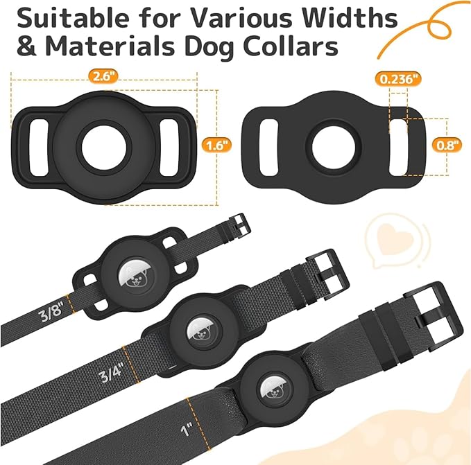 Dog Collar Holder: 2 Pack Soft Silicone Holder for Pet Dogs Cats Collar, Sturdy Dog Tracker Protective Case, Pet Friendly Accessories Compatible, Black