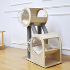 40.7 Inch Multi-Level Cat Tree with Scratching Posts and Space Capsule, Large Wooden Cat Tower for Indoor Cats, Stable Cat Climbing Furniture for Adult Cats