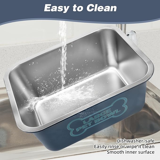 3 Gallons Large Dog Water Bowl, Stainless Steel Metal Dog Bowls, Large Capacity Pet Food Bowl Water Dish for Indoor and Outdoor Universal for Medium to Giant Dogs Blue