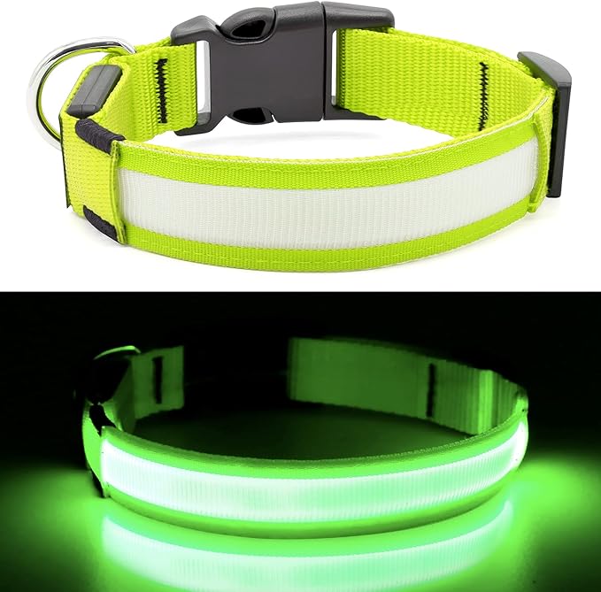 YFbrite Ultra Light Adjustable LED Dog Collar, Light up Dog Collars Rechargeable Glowing in The Dark Collars Visiblity & Safety for Small, Medium, Large Dogs (Green, X-Large)