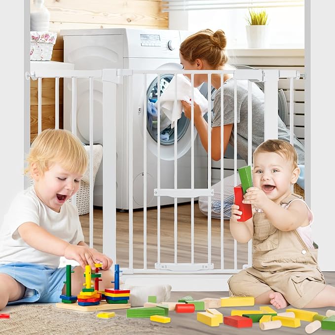 37 Inch Tall Baby Gate with Small Cat Door, Adjustable 29.55" and 46.06", Auto Close Safety Child Gate for Stairs, Doorway, House, Pressure Mounted
