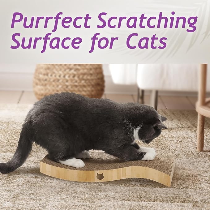 Reversible Wave Cat Scratcher for Indoor Cats - Cat Scratching Board, Horizontal Cat Scratch Pad Lounger with Reversible Usability and Extra Comfort for Lounge(1Pack, Oak)