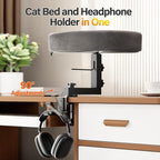 2-in-1 Cat Bed Desk Mount & Headphone Hanger – Adjustable Cats Hammock Bed for Desk, Cat Beds & Furniture for Home Office or Gaming Setup