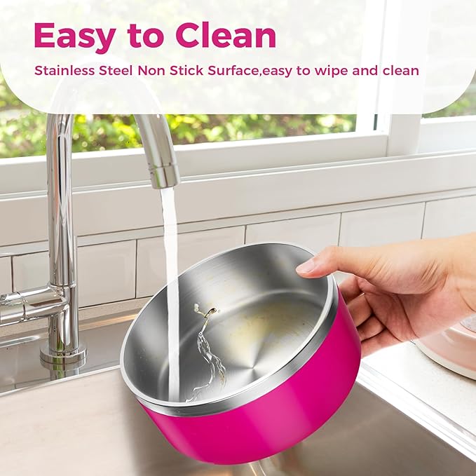 LIHONG Stainless Steel Dog Bowls for Small Medium Sized Dogs Non Slip,Insulated Dog Bowl,Pet Bowl for Food and Water,Rustproof(40oz,Pitaya Pink)