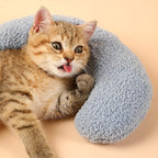 Cat Pillows for Indoor Cats, Soft Fluffy Dog Calming Pillow, Little Dog Pillows, U Shaped Half Donut Cuddler with Cute Embroidery, Washable Neck Protector Pillows for Small Dogs and Cats (white)