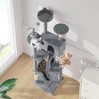 MoNiBloom Cat Tree, 77 Inch Cat Tree Tower with 2 Condo, Tall Cat Tower with Scratching Post, Cat Climbing Tower, Cat Tree for Indoor Cats, Light Grey