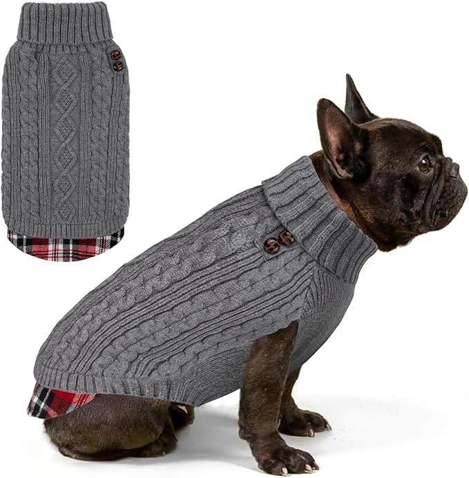 KYEESE Dog Sweater Soft Pullover Dog Sweaters for Small Dogs Male Warm Turtleneck Small Dogs Sweater Stretchy Knitwear Cat Clothes with Gingham Patchwork Comfy Pet Coat for Fall Winter Cold Weather
