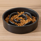 6'' Ceramic Slow Feeder Dog Bowls - Petal Shape Modern Dog Food Dish for Cats and Small Breed Dogs, Puzzle Maze Bowl to Slow Down Eating, Anti-Gulping, Dishwasher & Microwave Safe, Black