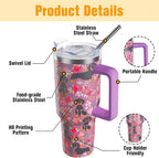 Dachshund Gifts for Women Dog Lovers 40 oz Floral Weiner Dog Tumblers with Handle and Straw, Stainless Steel Vacuum Insulated Travel Coffee Mug Cup Water Bottle