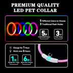 Led Light Up Dog Collar Rechargeable Waterproof, Glow in Dark Dog Collar, TPU Cuttable Lighted Dog Collars for Night Walking Charging USB, Safety for Small Medium Large Dogs Pink