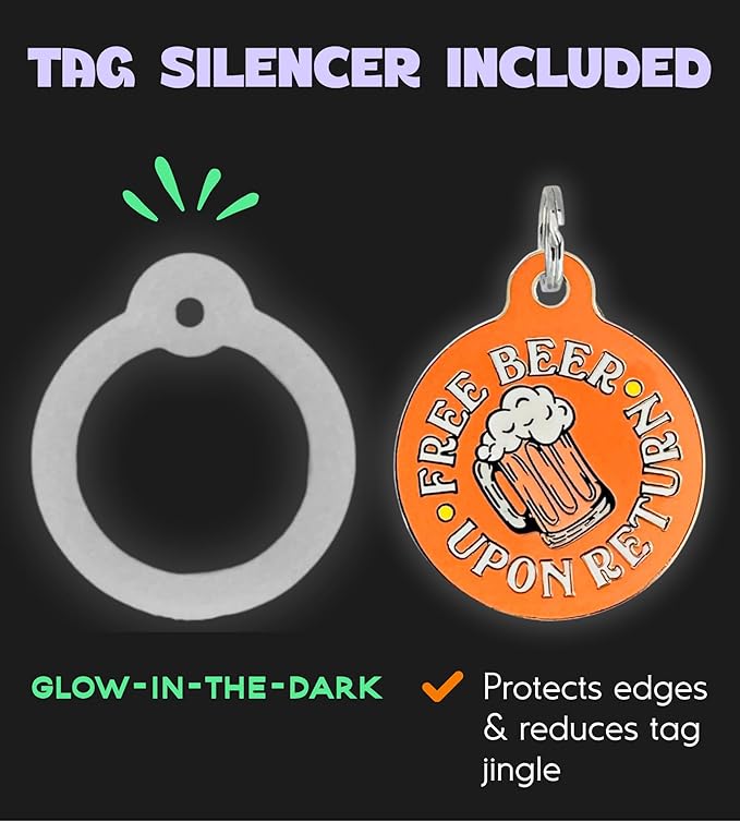 Personalized QR Code Dog Tags - Choose from 25+ Tag Designs - QR Code Links to Your Profile - Unique, Cute, Funny, Sassy Pet ID Tag (Free Beer Upon Return with Mug, Large (1.25 inch))