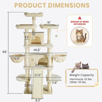 SHA CERLIN 68 Inches Multi-Level Large Cat Tree for Large Kitties/Big Cat Tower with Condo/Cozy Plush ‌Pussycat Perches/Sisal Scratching Posts and Hammocks/Activity Center/Beige