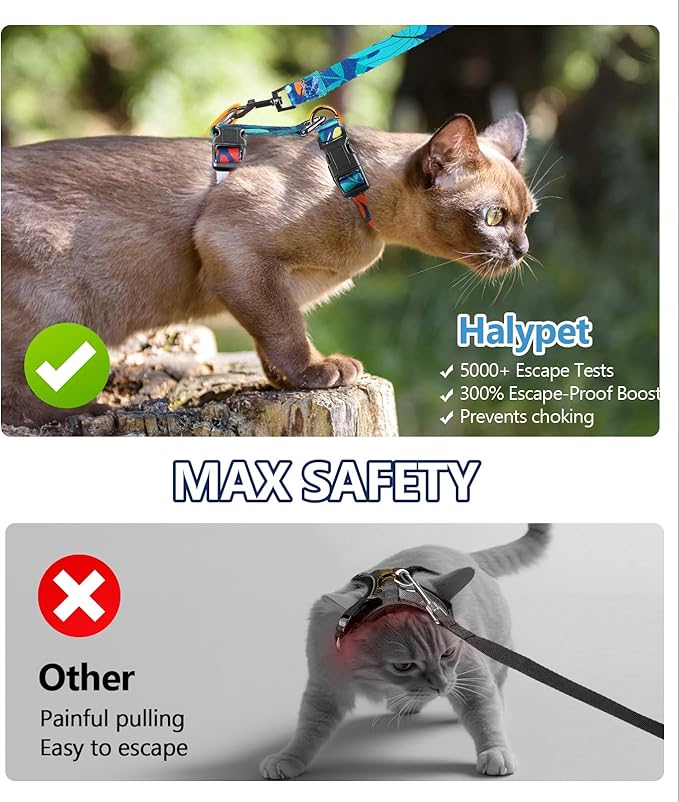 Halypet Cat Harness and Leash Set, 3-in-1 Adjustable & Lightweight, Escape-Proof, Comfortable Soft Kitten Harness for Large Cats, Safe, Easy to Wear, Outdoor Walking Travel