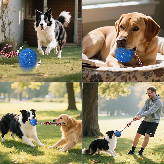 BABORUI Interactive Dog Toys Ball with Rope Tail, E-TPU Automatic Interactive Dog Toys for Aggressive Chewers, Indestructible Dogs Ball for Small/Medium/Large Dogs Indoor/Outdoor to Keep Them Busy