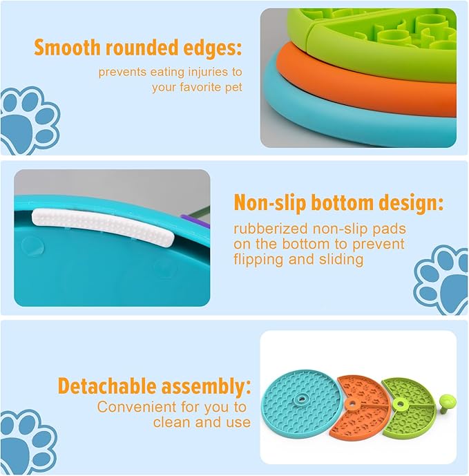 Slow Feeder Dog Bowl 3 Layers, Reduces Boredom and Anxiety, Food Puzzle Feeder, Non-Slip Interactive Puzzle Game for Small/Medium/Larger Dogs (2pcs)