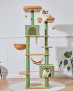 Taoqimiao Cat Tree, 71-Inch Cat Tree Cat Tower for Indoor Cats, Plush Multi-Level Cat Condo with 10 Scratching Posts, 2 Perches,Basket, 2 Caves,Hammock, 2 Pompoms,MS020T Cactus