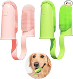 Finger Toothbrush 2 Pack - 135 Surround Bristles for Dog Teeth Cleaning, Pet Dental Care for Puppies, Cats and Small Dogs (Pink and Green)