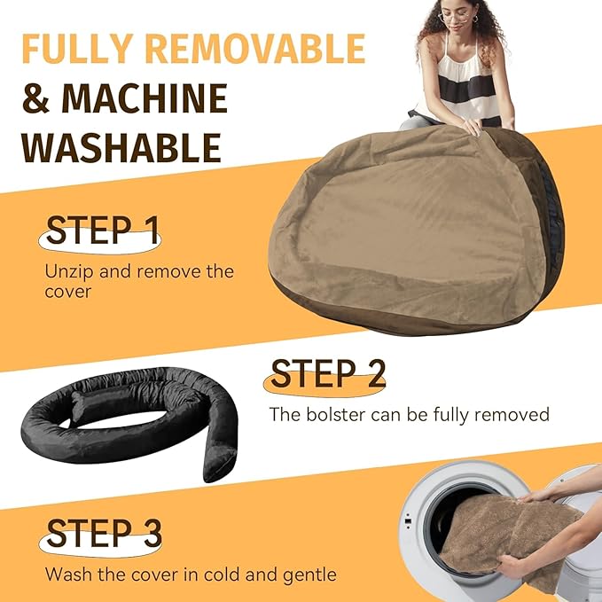 Orthopedic Washable Large Dog Bed: Cooling Dog Bed with Bolsters - Jumbo Bed Waterproof Removable Cover Non-Slip Pet Bed for Extra Large Sized - Coffee