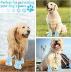 Dog Shoes, Dog Sandals for Hot Pavement, Non-Slip Waterproof Dog Booties for Winter Snowy Day and Summer, Adjustable Straps Easy-Clean Beach Outdoor Pet Boots Rugged Sole-4Pcs Blue