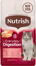 Nutrish Everyday Digestion Dry Cat Food, Chicken Brown Rice and Salmon Recipe with Peas and Carrots, 3 lb. Bag, 4 Count, (Rachael Ray)