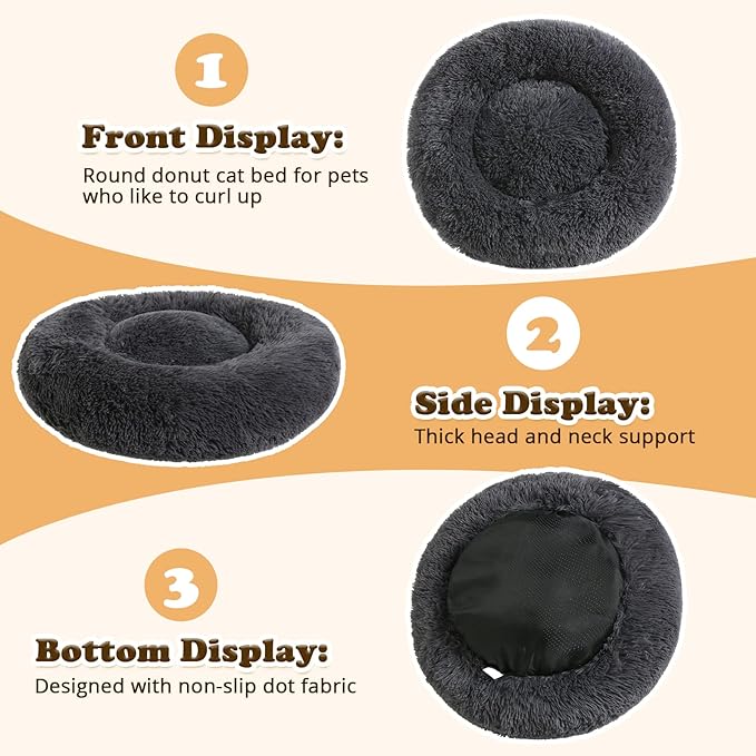 JOLLYVOGUE Dog Bed, Calming Anti-Anxiety Large Dog Bed, Fluffy Donut Cushion for Medium and Large Pets (27"/30"/36")