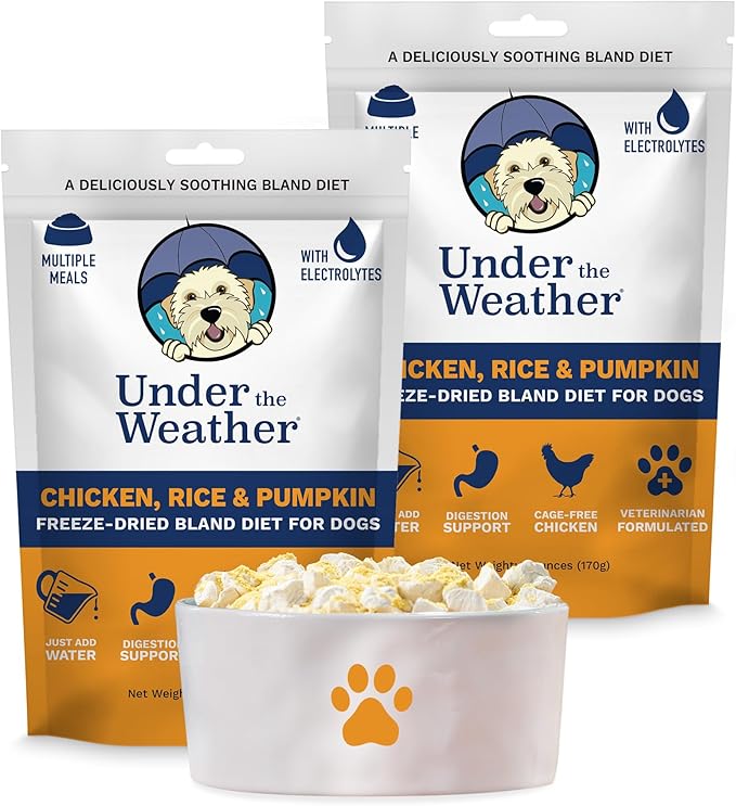 Under the Weather Bland Diet for Dogs | Easy to Digest for Sick Dogs |Always Be Ready | Contains Electrolytes - All Natural Freeze Dried 100% Human Grade Meats | 2 Pack - Rice, Chicken & Pumpkin - 6oz