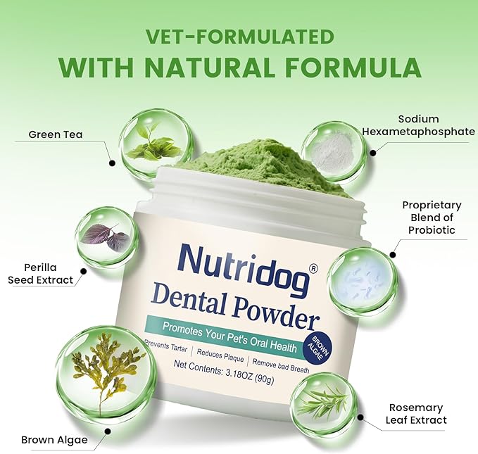 Dog Dental Powder with Probiotics & Brown Algae – Advanced Plaque Remover for Dogs, Teeth Cleaning Formula to Reduce Tartar & Freshen Breath, 90g Pet Dental Care Supplement (90, Grams)