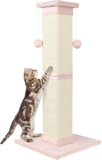 Cat Scratching Post 33 Inch Nature Sisal Cat Scratch Post for Indoor Cats, Large Cat Scratcher Protect Your Furniture Pink