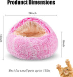Calming Dog Beds & Cat Cave Bed with Hooded Cover,Washable Round Beds for Small Medium Pets,Anti-Slip Faux Fur Fluffy Coved Bed,Comfortable Warming Pet Bed (24 * 24inch,Pink)