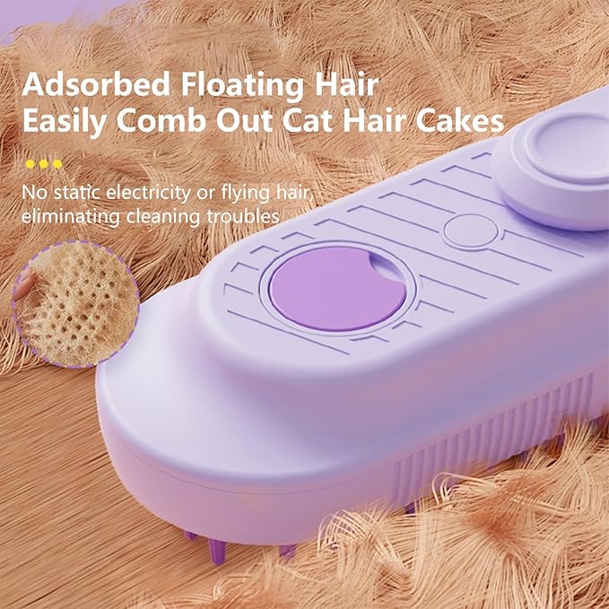 2 Pcs Upgraded Steam Pet Grooming Brush - 3 in 1 Water Brush for Cats & Dogs, Anti-Static Purple & White